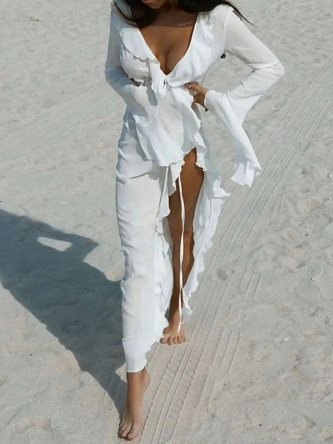 long sleeve cover up dress Ruffled Long Sleeve Cover-Up Dress – ollieeandellie.com