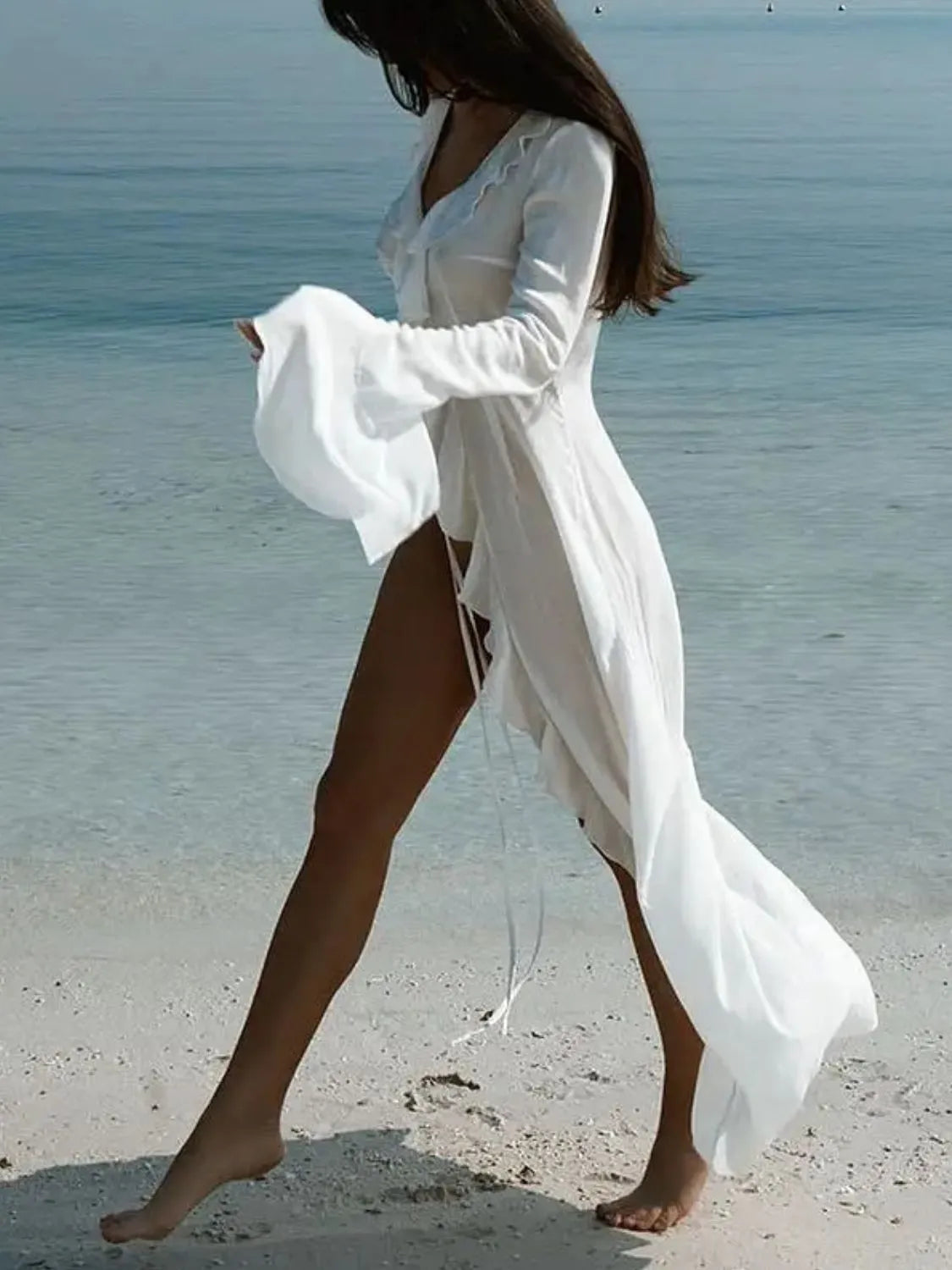 Ruffled Long Sleeve Cover-Up Dress ollieeandellie.com Ruffled Long Sleeve Cover-Up Dress ollieeandellie.com