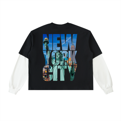 Layered Contrast Sleeve Cotton T-Shirt