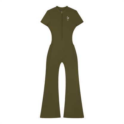 Women’s Tight Flared Leg Quarter-Zip Jumpsuit