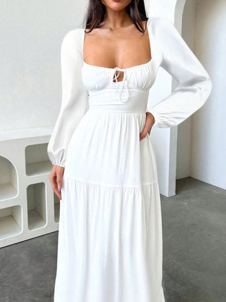 Devine Tie Front Long Sleeve Maxi Dress