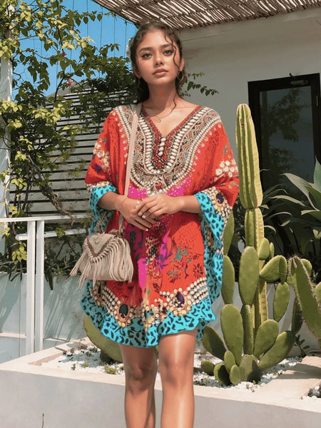 Floral Print V-Neck Cover Up
