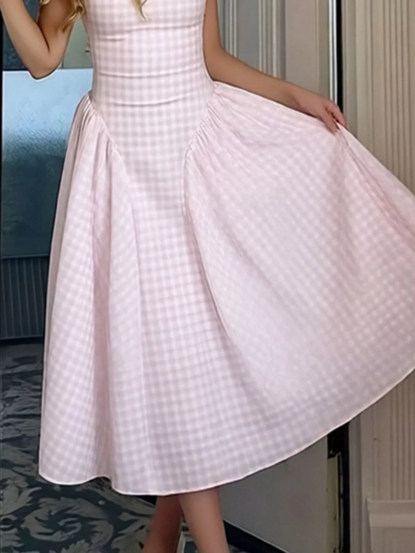 pink plaid dress plus size Women's Chic Flutter Sleeve Dress In Sophie Gingham Pink By Retro At Torrid, Size 14/16, Plus Size