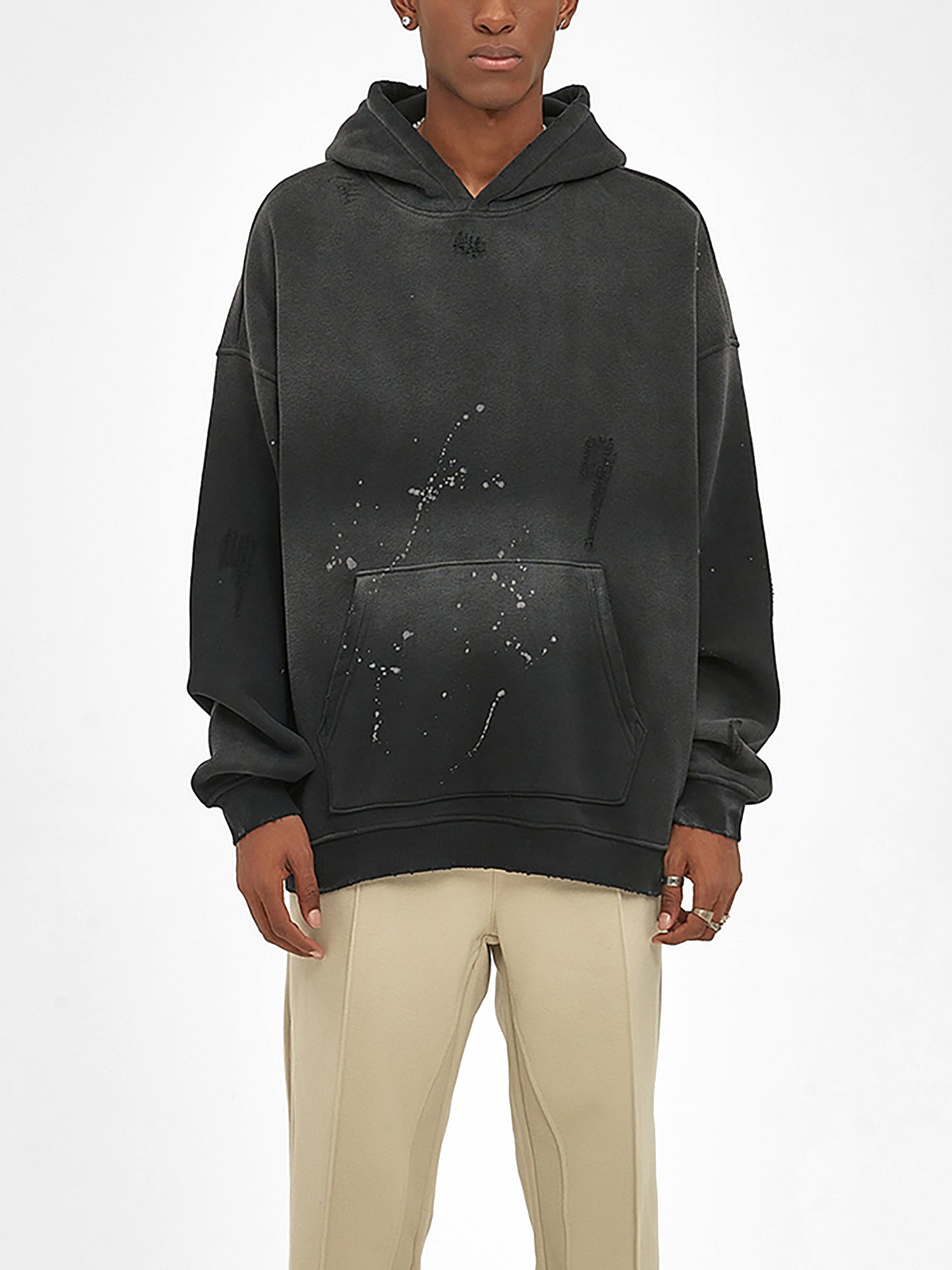 Vintage Washed Frayed Fleece Hoodie