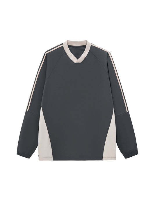 Color-Block V-Neck Long-Sleeve T-Shirt