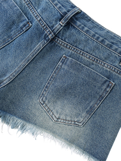 Women's Vintage Wash Raw Hem Denim Shorts