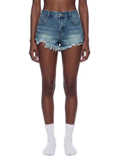 Women's Vintage Wash Raw Hem Denim Shorts